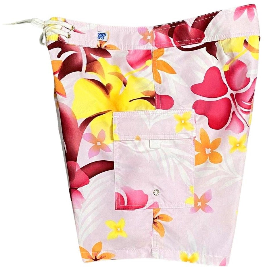"Primal Paradise" (Pink) 7" Womens Cargo + Back Pocket Board Shorts
