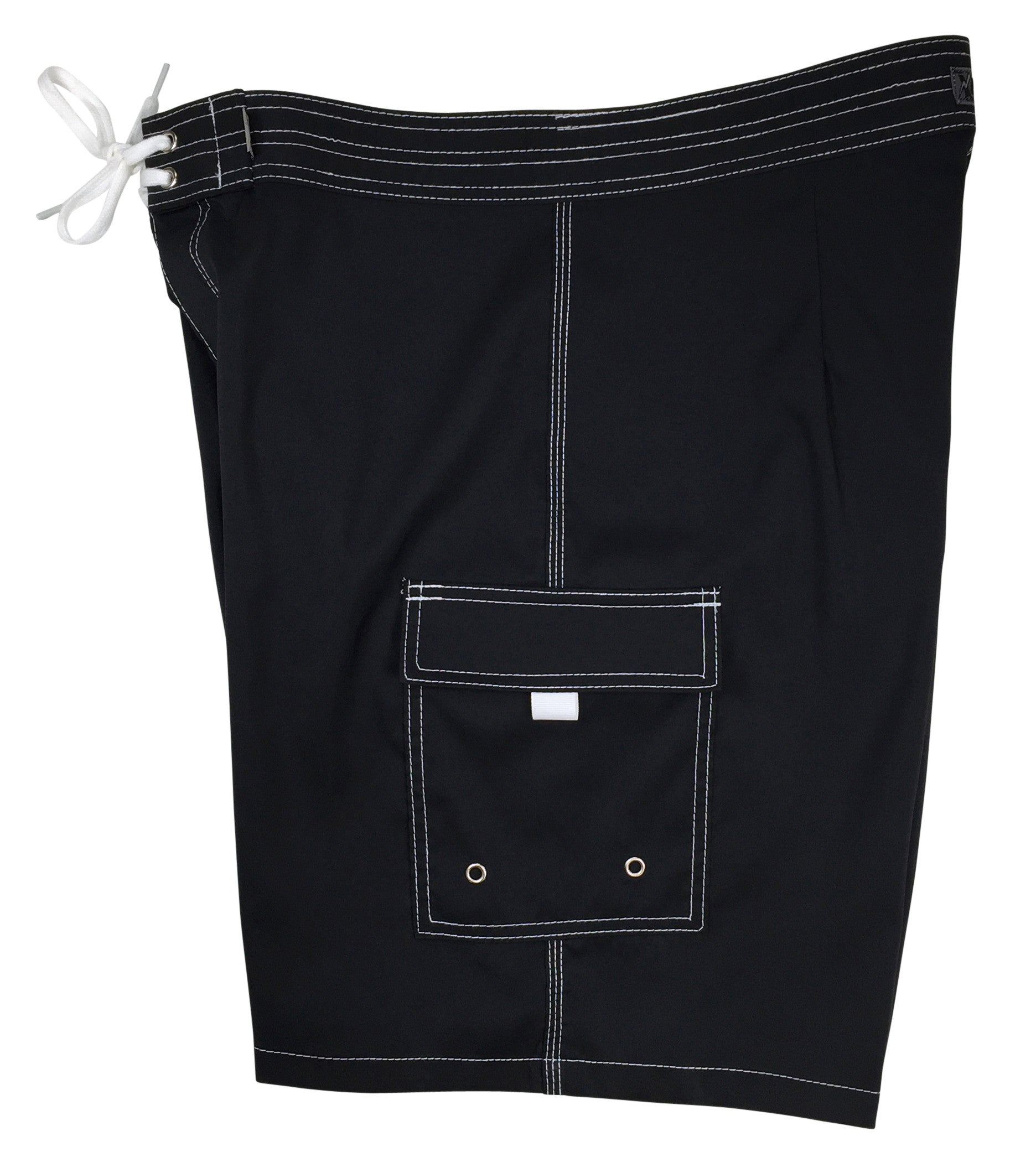 Solid Black (w/White Stitching) Mens Board Shorts - 7