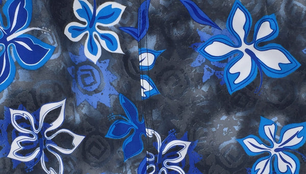 "Desert Bloom" (Charcoal + Blue) Women's Elastic Waist Swim Board Shorts. REGULAR Rise + 5" Inseam