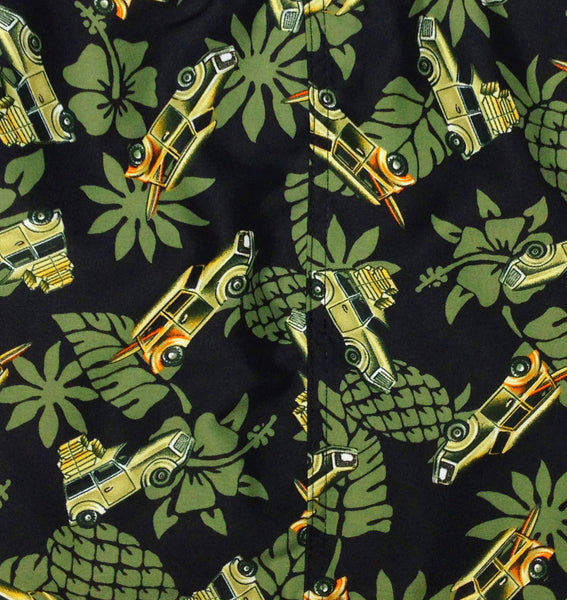 Men's "One for the Road" (Olive) Swim Trunks (with mesh liner) - 4.5" Retro Shortie