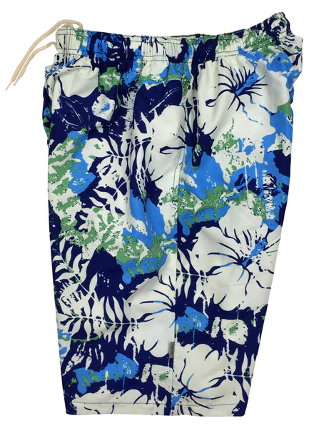 "Hiatus" (Blue) 24" Long Swim Trunks (with mesh liner / side pockets)