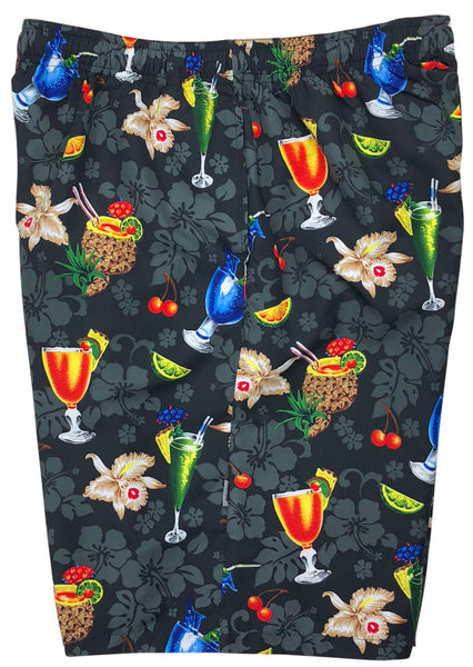 "Hurry Sundown" (Black) 23" Long Swim Trunks (with mesh liner / side pockets)