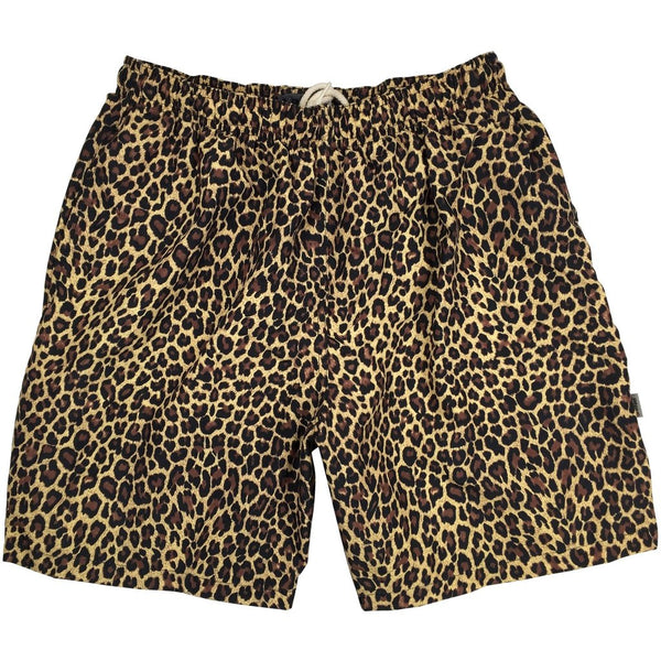 "Wild Weekend" (Brown Cheetah) 22" Long Swim Trunks (with mesh liner / side pockets)
