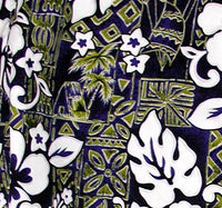 "Tiki Village" (Navy+Sage) 22"-27" Double Cargo Pocket Men's Board Shorts