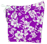 "Pure Hibiscus 5" Women's Back Pocket Board Shorts (Purple)