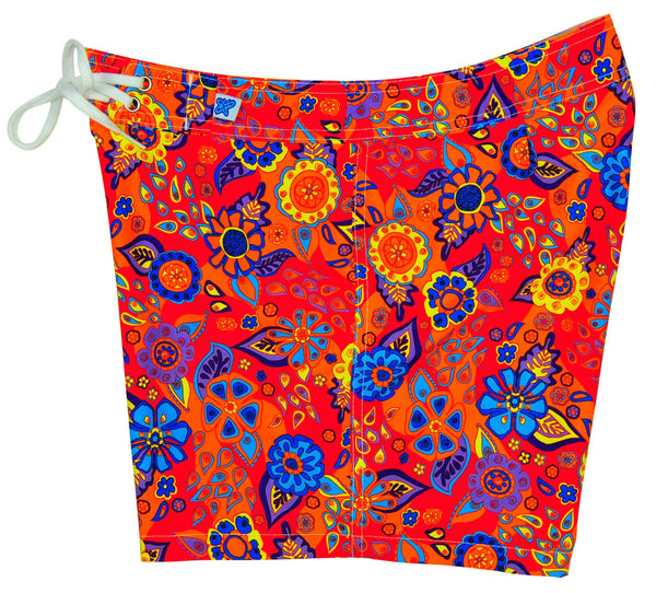 "Carnival" 5" Women's Back Pocket Board Shorts (Red) - Board Shorts World Outlet