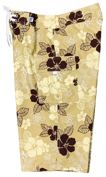 "Dew Drops" (Tan) Swim Clamdiggers - Board Shorts World Outlet