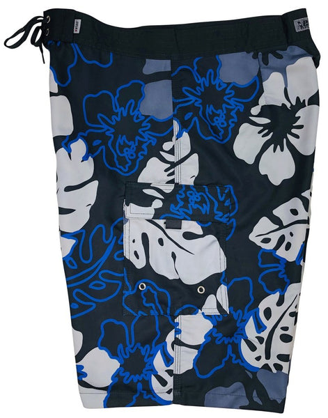 "Elephant Ears" (Black) Double Cargo Pocket Men's Board Shorts - Board Shorts World Outlet