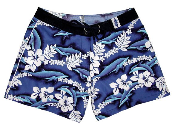"Fins" 5" Women's Back Pocket Board Shorts (Blue) - Board Shorts World Outlet