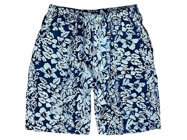 "Free at Last" (Blue) 22" Long Swim Trunks (with mesh liner / side pockets) - 100% Cotton - Board Shorts World Outlet