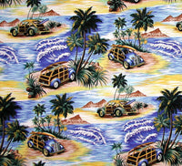 "Getaway Car" (Blue) Men's Elastic Waist Board Shorts - 8" Inseam (approx. 22" out seam) w/ Back Pocket - Board Shorts World Outlet