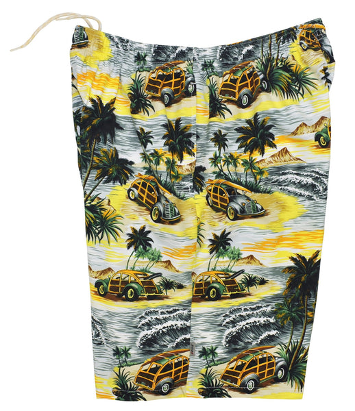 "Getaway Car" (Charcoal) 22" Long Swim Trunks (with mesh liner / side pockets) - Board Shorts World Outlet