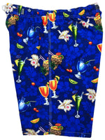 "Hurry Sundown" (Blue) 24" Elastic Waist Board Shorts - Board Shorts World Outlet