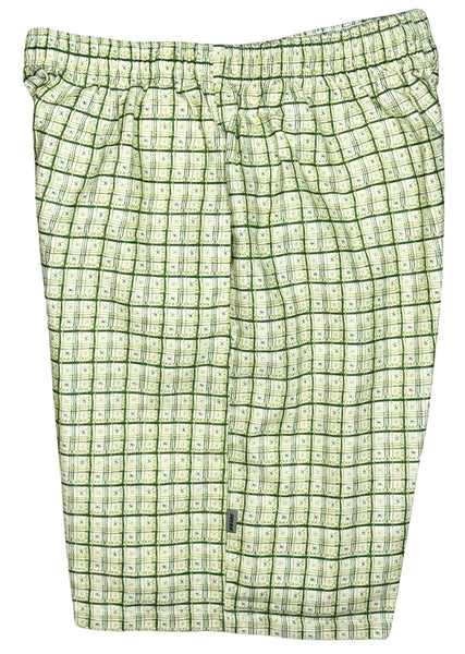 "Jetson" (Green) 22" Long Swim Trunks (with mesh liner / side pockets) - 100% Cotton - Board Shorts World Outlet