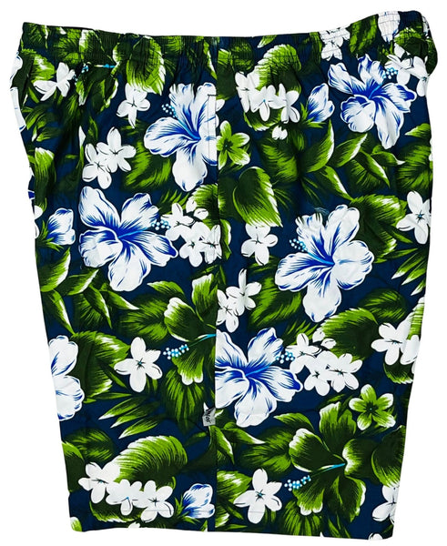 "Jungle Juice" (Navy) Men's Swim Trunks (with mesh liner / side pockets) - 6.5" Mid Length - Board Shorts World Outlet