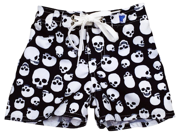 "Live to Ride" Little Kids Board (Swim) Shorts (Black + White) - Board Shorts World Outlet