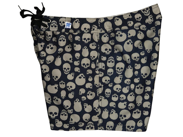 "Live to Ride" Skulls 5" Women's Back Pocket Board Shorts (Black + Charcoal) - Board Shorts World Outlet