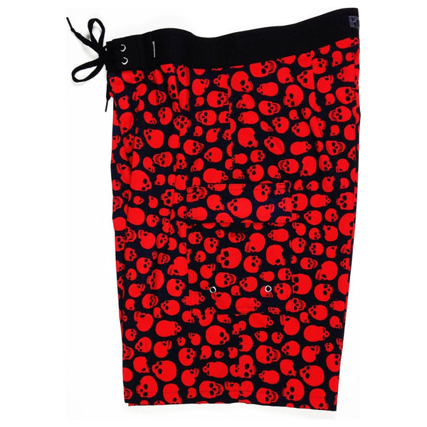 "Live to Ride" Skulls (Black+Red) Double Cargo Pocket Men's Board Shorts - Board Shorts World Outlet