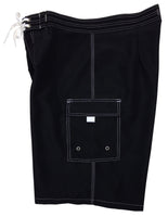 "Lost Weekend SOLID" (Black + White Stitching) 20" - 27" Double Cargo Pocket Men's Board Shorts - Board Shorts World Outlet
