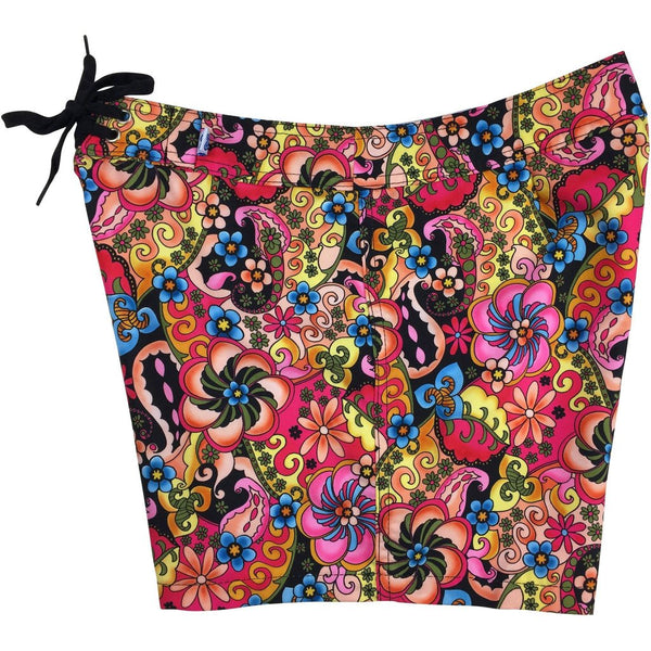 "Lucy in the Sky" 5" Womens Back Pocket Board Shorts (Black) - Board Shorts World Outlet