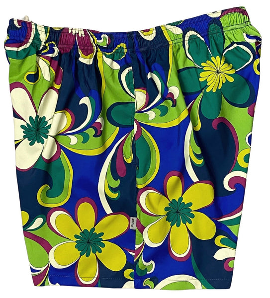 Men's "Art Fest" (Multi) Swim Trunks (with mesh liner) - 4.5" Retro Shortie - Board Shorts World Outlet