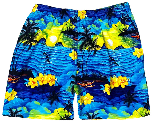Men's "Picture This" (Blue) Swim Trunks (with mesh liner) - 4.5" Retro Shortie - Board Shorts World Outlet