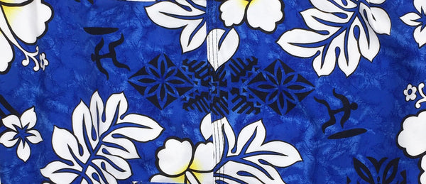 Men's "Tribal Council" (Blue) Swim Trunks (with mesh liner) - 4.5" Retro Shortie - Board Shorts World Outlet