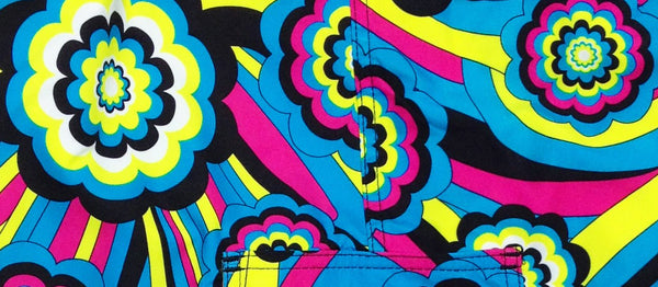 Men's "Yellow Brick Road" (Turquoise) Swim Trunks (with mesh liner) - 4.5" Retro Shortie - Board Shorts World Outlet