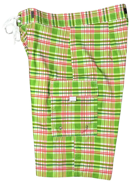 "Nantucket" (Green) 20" - 27" Double Cargo Pocket Men's Board Shorts - Board Shorts World Outlet
