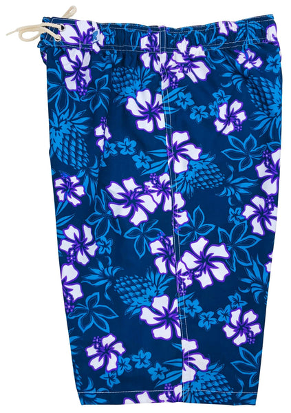 "North Shore" (Indigo+Grape) Women's Elastic Waist Swim Board Shorts. REGULAR Rise + 11" Inseam - Board Shorts World Outlet
