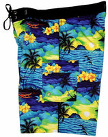 "Picture This" (Blue) 22" - 27" Double Cargo Pocket Men's Board Shorts - Board Shorts World Outlet