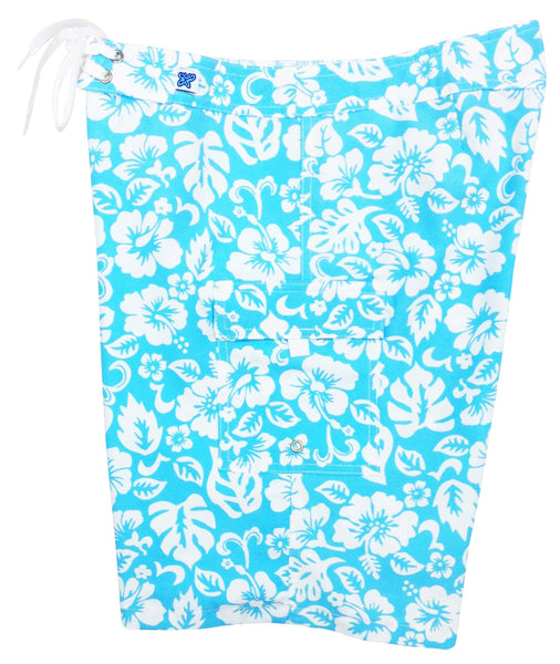 "Pure Hibiscus Too" (Blue) Women's Board/Swim Shorts - 10.5" - Board Shorts World Outlet