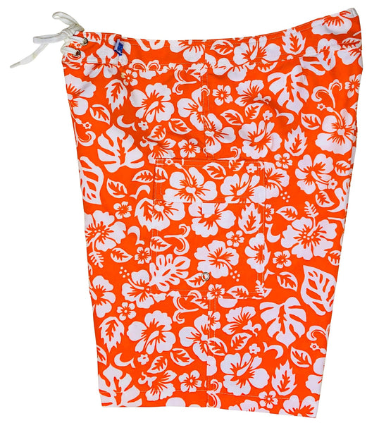 "Pure Hibiscus Too" (Orange) Women's Board/Swim Shorts - 10.5" - Board Shorts World Outlet