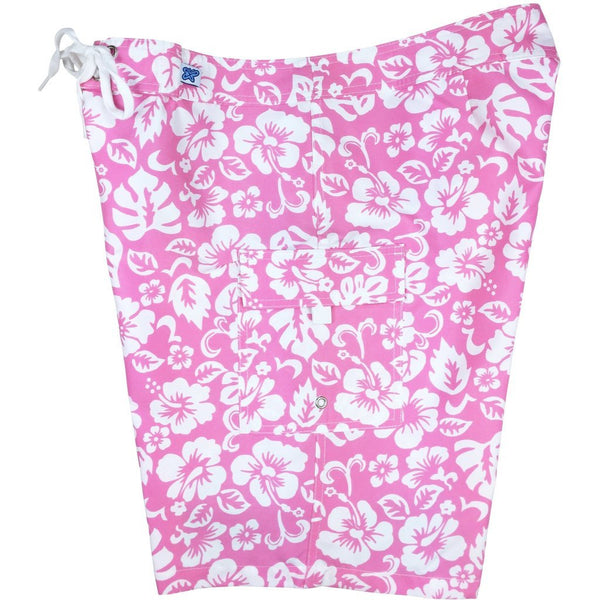 "Pure Hibiscus Too" (Pink) Women's Board/Swim Shorts - 10.5" - Board Shorts World Outlet