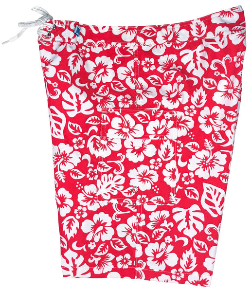 "Pure Hibiscus Too" (Red) Women's Board/Swim Shorts - 10.5" - Board Shorts World Outlet