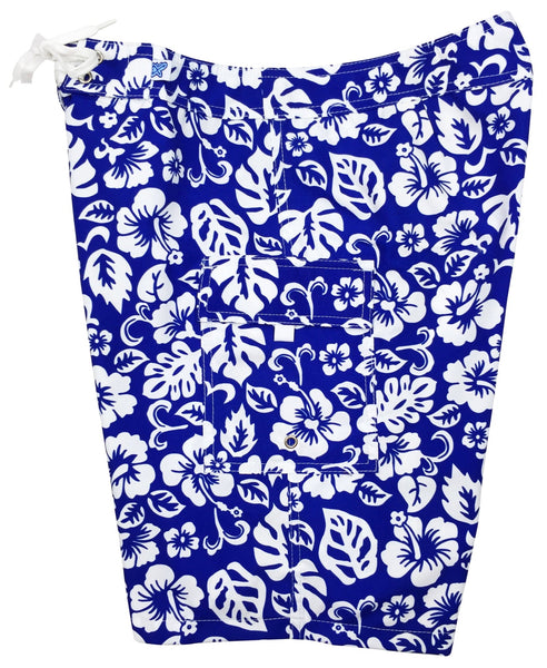 "Pure Hibiscus Too" (Royal) Women's Board/Swim Shorts - 10.5" - Board Shorts World Outlet
