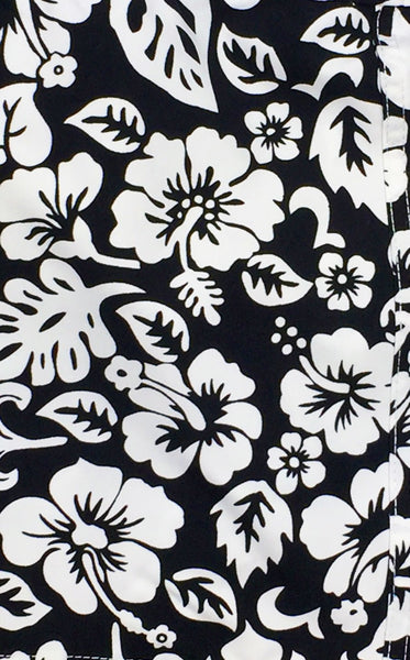 "Pure Hibiscus Too" Women's Back Pocket Board Shorts (Black) - Board Shorts World Outlet