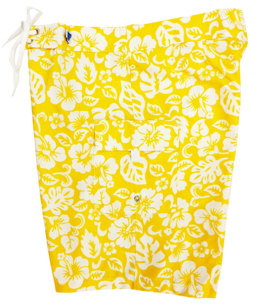 "Pure Hibiscus Too" (Yellow) Women's Board/Swim Shorts - 10.5" - Board Shorts World Outlet