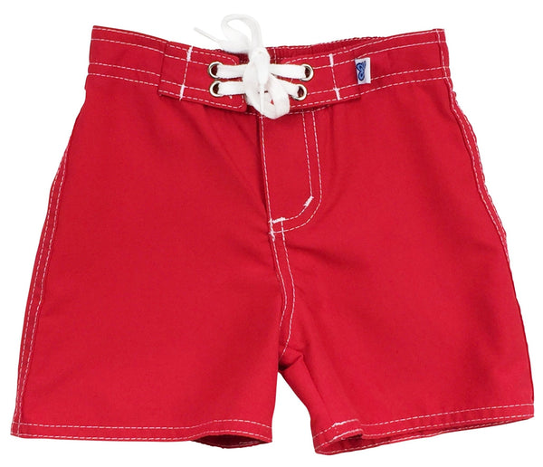 Solid Little Kids Board (Swim) Shorts (Red) - Board Shorts World Outlet
