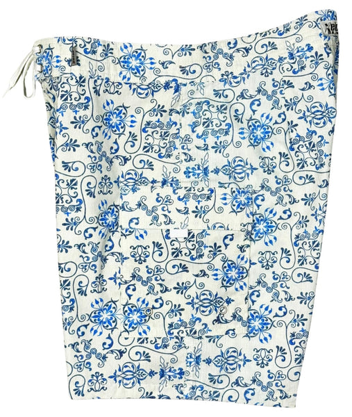 "Stage Coast" (White) 100% Cotton Men's Double Cargo Board Shorts - Retro Shortie - 5" - Board Shorts World Outlet