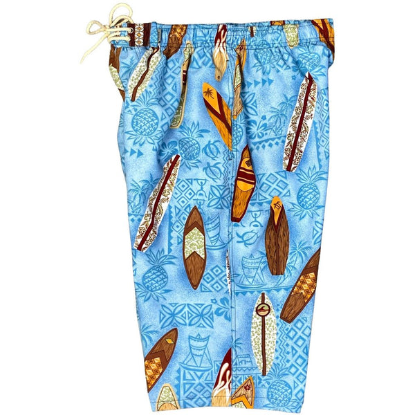 "Standing Room Only" (Blue) 20"-27" Elastic Waist Board Shorts - Board Shorts World Outlet