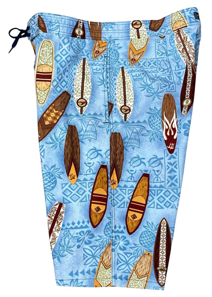 "Standing Room Only" (Blue) 22" Side Pockets Men's Board Shorts - Board Shorts World Outlet