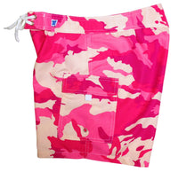 "Stealth Fanatic" Camo 7" Women's Cargo + Back Pocket Board Shorts (Pink) - Board Shorts World Outlet