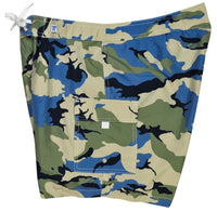 "Stealth Fanatic" Camo 7" Womens Cargo + Back Pocket Board Shorts (Sand/Baby Blue) - Board Shorts World Outlet