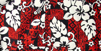 "Tiki Village" (Red) Women's Elastic Waist Swim Board Shorts. REGULAR Rise + 5" Inseam - Board Shorts World Outlet