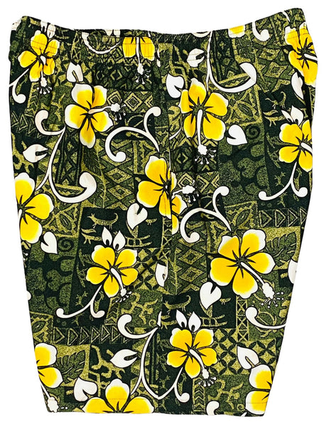 "Top Dog" (Olive) Men's Swim Trunks (with mesh liner / side pockets) - 6.5" Mid Length - Board Shorts World Outlet