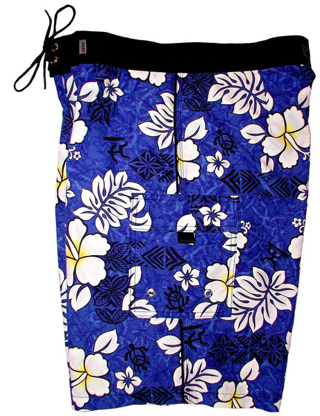 "Tribal Council" (Blue) 20" - 27" Double Cargo Pocket Men's Board Shorts - Board Shorts World Outlet