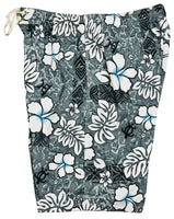 "Tribal Council" (Charcoal) Elastic Waist Board Shorts - 100% Cotton SZ XL/21" Outseam Only - Board Shorts World Outlet