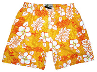"Tribal Council" (Orange) Men's Swim Trunks (with mesh liner / side pockets) - 6.5" Mid Length - Board Shorts World Outlet