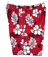 "Tribal Council" (Red) 17" - 19" Outseam ELASTIC WAIST Men's Board Shorts - Board Shorts World Outlet